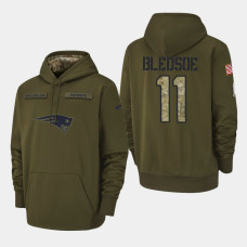 New England Patriots #11 Drew Bledsoe 2018 Salute To Service Performance Pullover Hoodie - Olive