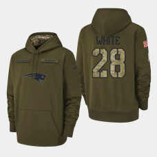 New England Patriots #28 James White 2018 Salute To Service Performance Pullover Hoodie - Olive