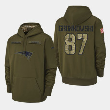 New England Patriots #87 Rob Gronkowski 2018 Salute To Service Performance Pullover Hoodie - Olive