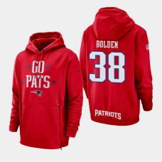 New England Patriots #38 Brandon Bolden Sideline Lockup Pullover Hoodie - Red