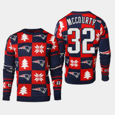 New England Patriots #32 Devin McCourty 2018 Christmas Ugly Sweater - Navy
