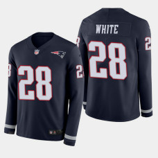 New England Patriots #28 James White Therma Long Sleeve Home Jersey - Navy