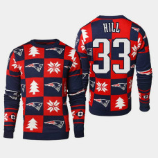 New England Patriots #33 Jeremy Hill 2018 Christmas Ugly Sweater - Navy