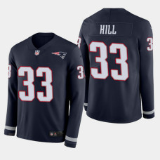 New England Patriots #33 Jeremy Hill Therma Long Sleeve Home Jersey - Navy