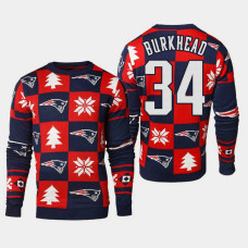 New England Patriots #34 Rex Burkhead 2018 Christmas Ugly Sweater - Navy