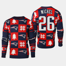 New England Patriots #26 Sony Michel 2018 Christmas Ugly Sweater - Navy