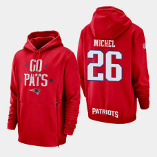 New England Patriots #26 Sony Michel Sideline Lockup Pullover Hoodie - Red