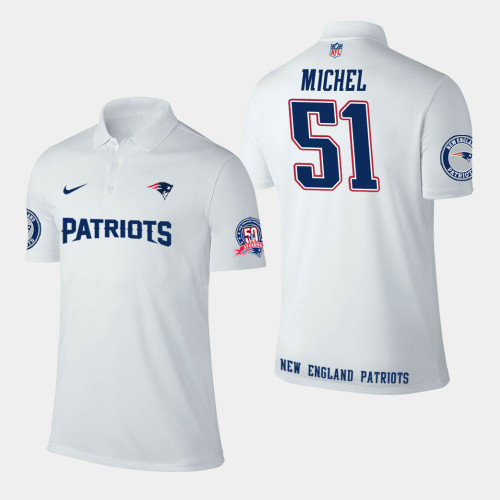 New England Patriots #51 Sony Michel Player Performance Polo - White