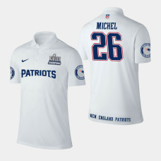 New England Patriots #26 Sony Michel Super Bowl LIII Champions Performance Polo - White