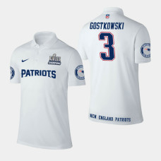 New England Patriots #3 Stephen Gostkowski Super Bowl LIII Champions Performance Polo - White