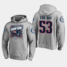 New England Patriots #53 Kyle Van Noy Super Bowl LIII Champions Trophy Pullover Hoodie - Heather Gray