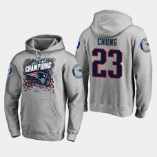New England Patriots #23 Patrick Chung Super Bowl LIII Champions Trophy Pullover Hoodie - Heather Gray