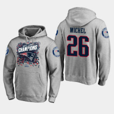 New England Patriots #26 Sony Michel Super Bowl LIII Champions Trophy Pullover Hoodie - Heather Gray