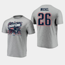 New England Patriots #26 Sony Michel Super Bowl LIII Champions Trophy T- shirt - Heather Gray