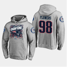 New England Patriots #98 Trey Flowers Super Bowl LIII Champions Trophy Pullover Hoodie - Heather Gray