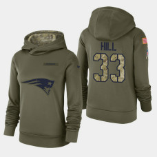 Women's New England Patriots #33 Jeremy Hill 2018 Salute To Service Performance Pullover Hoodie - Olive