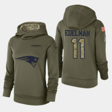 Women's New England Patriots #11 Julian Edelman 2018 Salute To Service Performance Pullover Hoodie - Olive