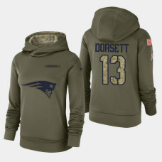 Women's New England Patriots #13 Phillip Dorsett 2018 Salute To Service Performance Pullover Hoodie - Olive