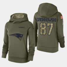Women's New England Patriots #87 Rob Gronkowski 2018 Salute To Service Performance Pullover Hoodie - Olive