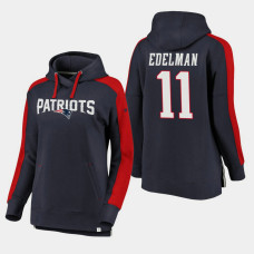 Women's New England Patriots #11 Julian Edelman Iconic Pullover Hoodie - Navy Red