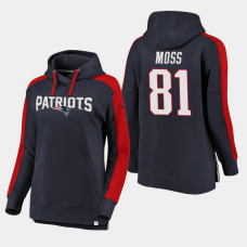 Women's New England Patriots #81 Randy Moss Iconic Pullover Hoodie - Navy Red