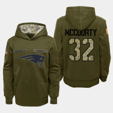 Youth New England Patriots #32 Devin McCourty 2018 Salute To Service Pullover Hoodie - Olive
