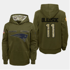 Youth New England Patriots #11 Drew Bledsoe 2018 Salute To Service Pullover Hoodie - Olive