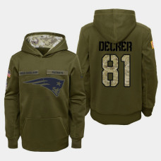 Youth New England Patriots #81 Eric Decker 2018 Salute To Service Pullover Hoodie - Olive
