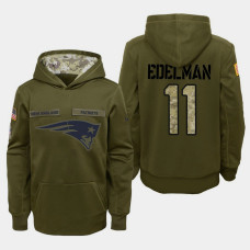 Youth New England Patriots #11 Julian Edelman 2018 Salute To Service Pullover Hoodie - Olive